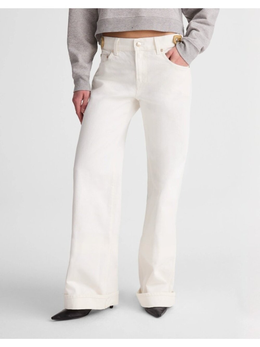 Madewell X Benjamin Talley Smith Coolidge Low Rise Wide Leg Cuff White Jeans 26